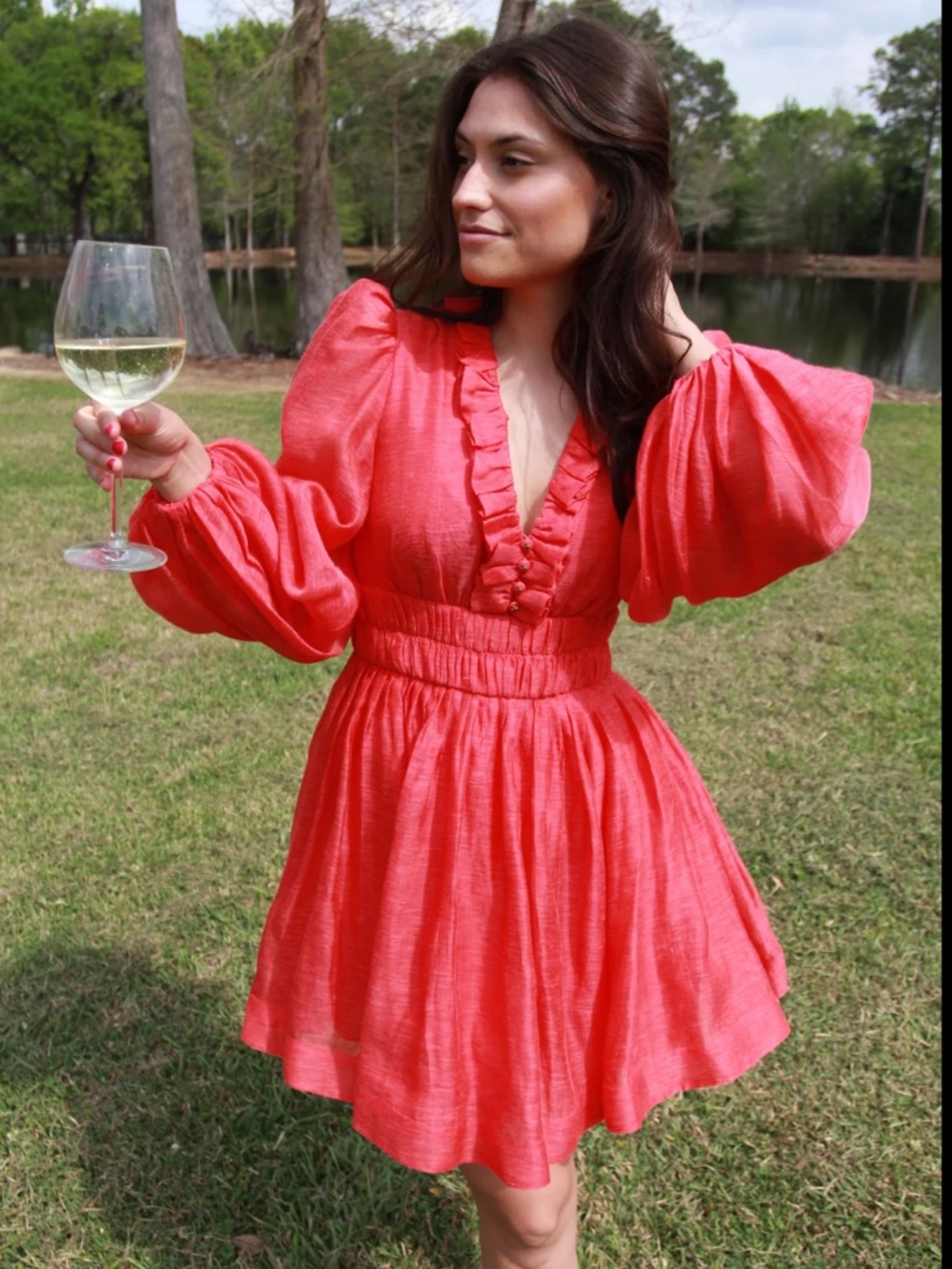 Zimmermann Coral Red Ruffle Detail Dress - Picture 4 of 10